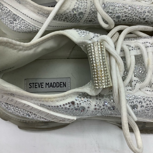 STEVE MADDEN Maxima White Rhinestone Sneakers - Picture 8 of 9